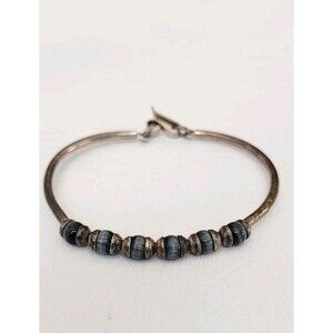 TAXCO 925 Sterling Silver Blue Cats Eye Bead Bangle Hook bracelet 6.75" 11.49g